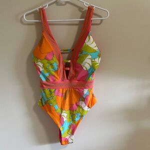 Trina Turk Playa De Flor Orange Floral 1Pc Swimsuit
